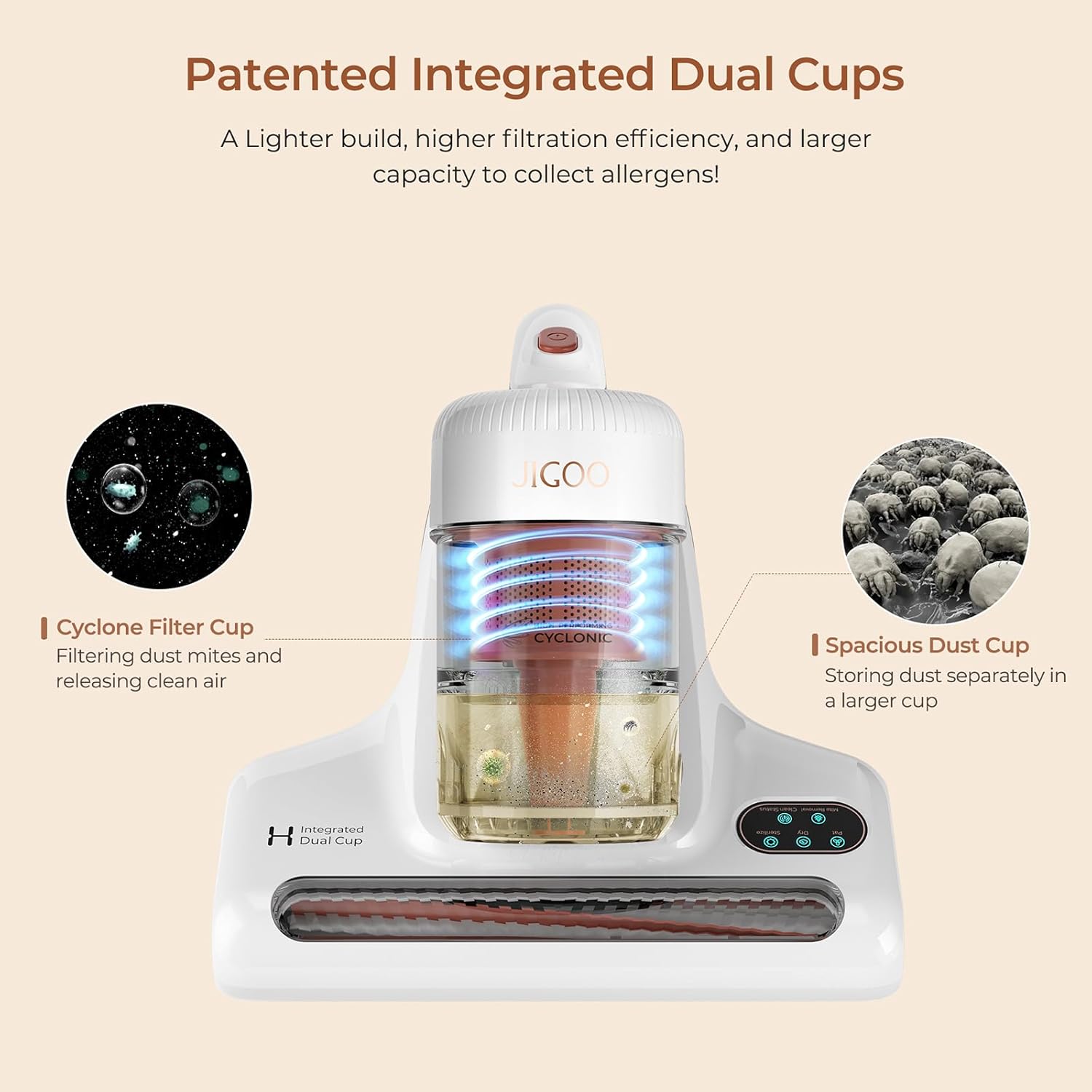 JIGOO J200 Improve Sleep Mattress Vacuum Cleaner Uv Sanitizing, Deep Cleaning Bed Vacuum Non-Destructive Fabrics, 99.9% Effective Filtration for Allergy Sufferers