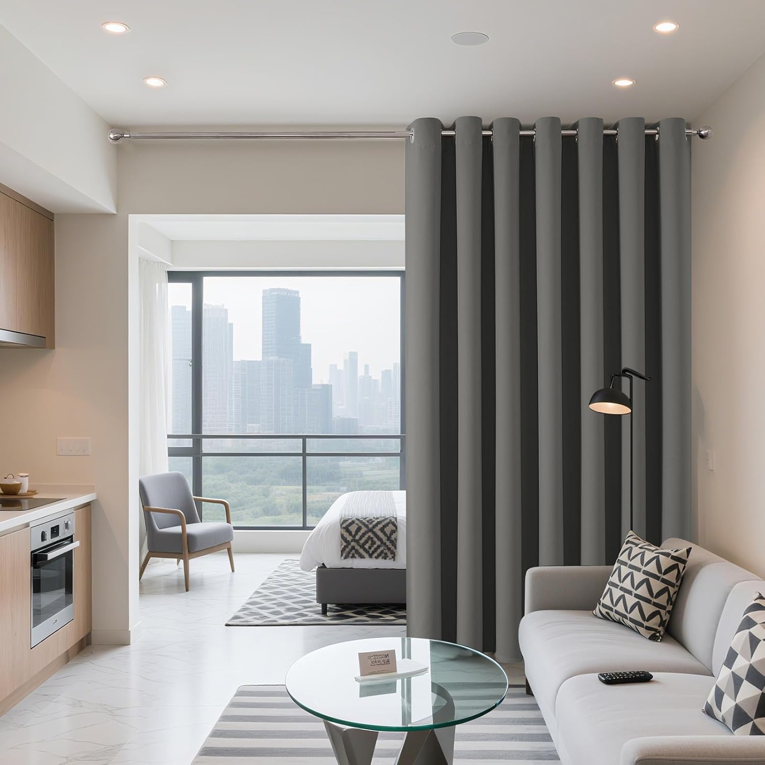 Joydeco Blackout Patio Sliding Door Curtains 96 Inches Long, Grommet Privacy Room Divider Curtains, Extra Wide Thermal Blackout Drapes for Bedroom Living Room (Light Grey, 100Wx96L, 1 Panel)