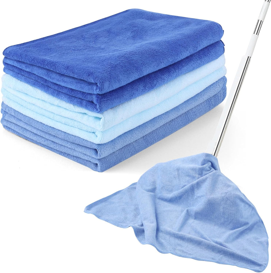 6 Pack Extra Large Microfiber Cleaning Cloths 20"x30", Lint-Free Reusable Towels for Home, Glass, Windows, Office, Kitchen, Bathroom – Mixed Blue