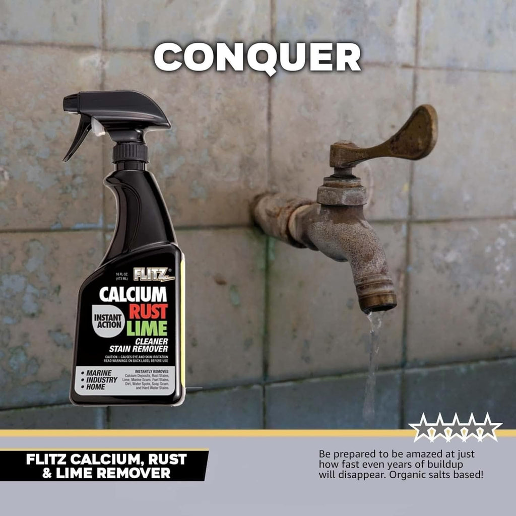 Flitz Calcium, Rust, & Lime Remover - 16oz Bottle of USA-Made Limescale Remover for Toilets, Showers, and More - Powerful Spray that Instantly Eliminates Tarnish, Grease, and Other Grime (12 Pack)