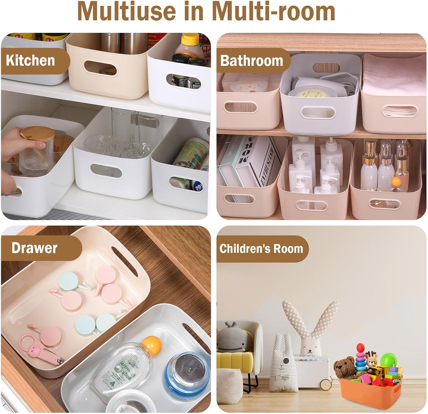 COVRA 2-Pack Plastic Storage Bins, Small Storage Baskets, Organizers for Home & Office, 9.6 x 6.3 x 4.7 Inches (Brown)