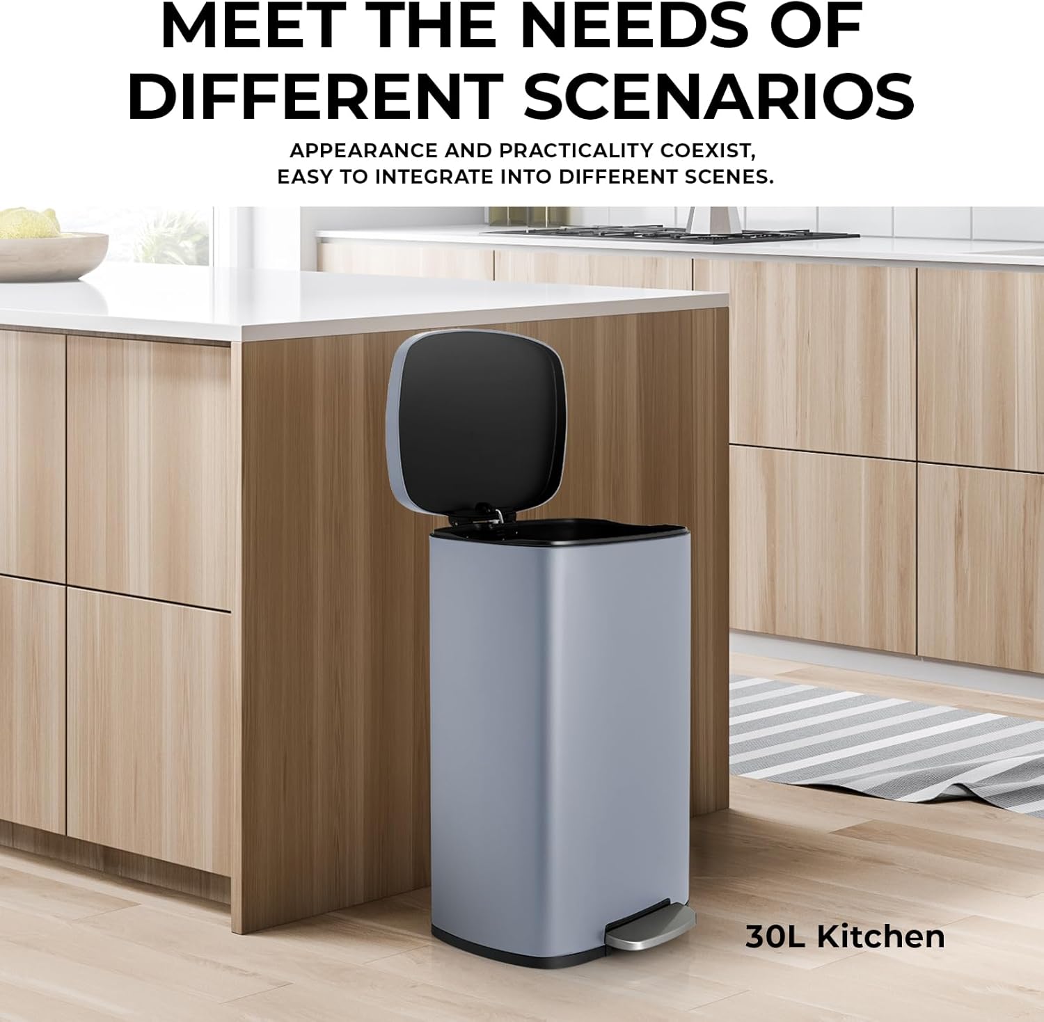 13.2 Gal Kitchen Trash Can, 50L Recycling or Garbage Bin, Brushed Stainless Steel Waste Basket, Soft&Quiet Close Dustbin, with Step-On Pedal, Removable Inner Bucket, for Home, Office, LIving Room