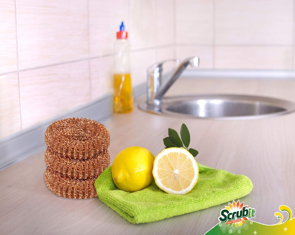 12 Pack Copper Coated Scourers by SCRUBIT – Scrubber Pad Used for Dishes, Pots, Pans, and Ovens. Easy scouring for Tough Kitchen Cleaning.