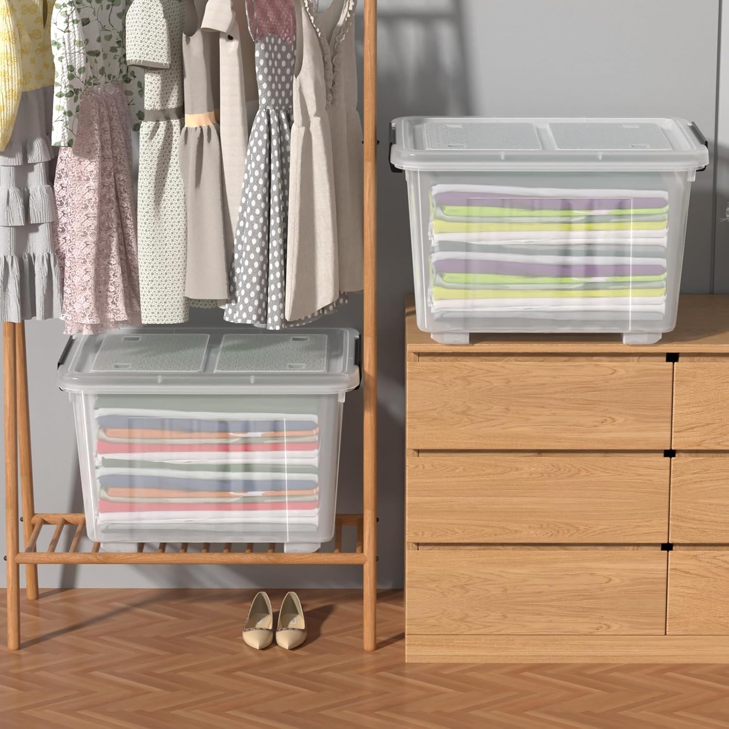 Zopnny 50 Quart 4 Pack Plastic Storage Container with Lid, Wheeled Clear Storage Latch Boxes