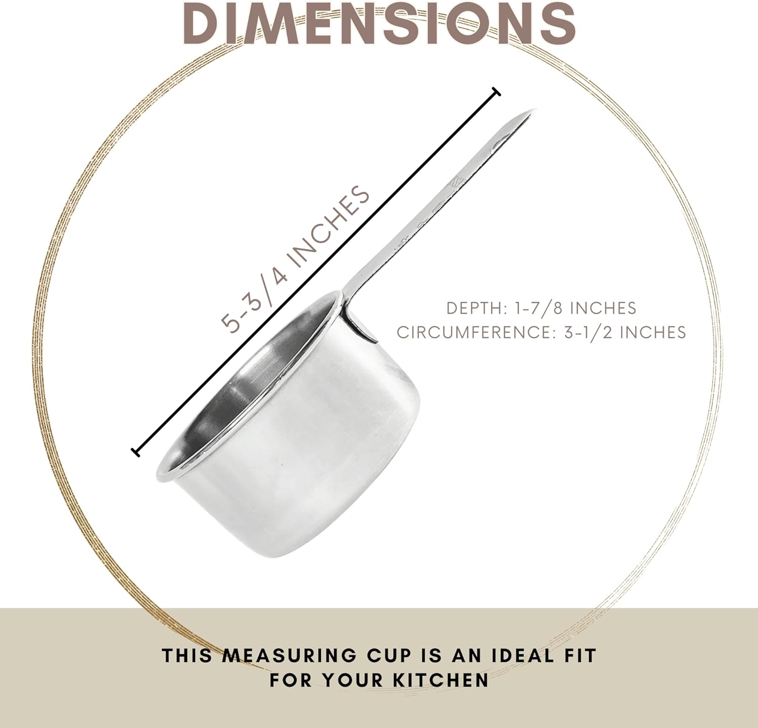 1 Cup Stainless Steel Measuring Cup | Sturdy Metal 250 ml | 240 cc | 8 oz | Single Cup for Wet and Dry Ingredients | Great for use as 1 Cup Dog Food Scoop - 4 PK