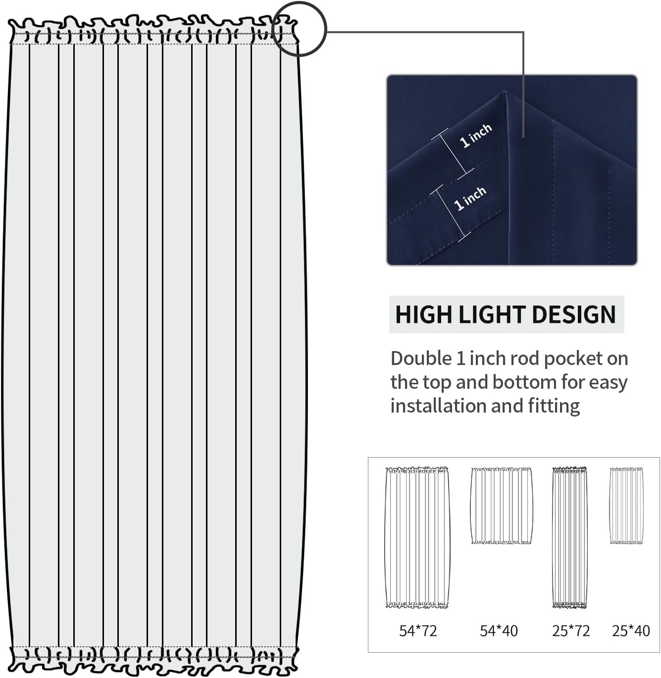 DWCN French Door Curtains – Rod Pocket Thermal Blackout Curtain for Doors with Glass Window, Kitchen and Patio Doors for Privacy, 54 X 40 Inch Length, 1 Curtain Panel with Tieback, Navy Blue