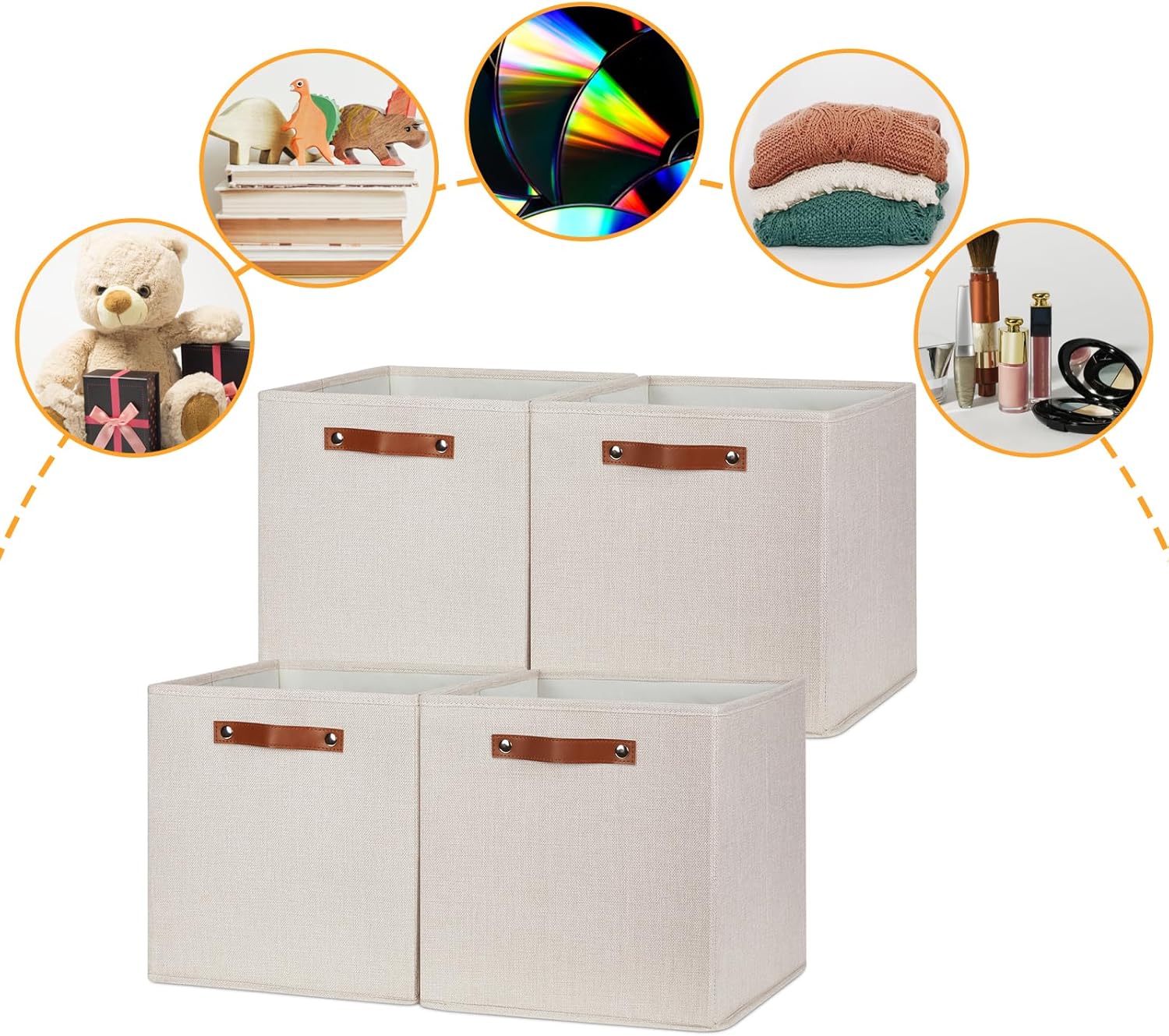 DULLEMELO Storage Baskets for Shelves Closet Storage,Sturdy Home Organization Bins for Gifts Empty,Foldable Fabric Storage Cubes Baskets for Nursery Toys Towels Clothes Storage(Beige-4 Pack)