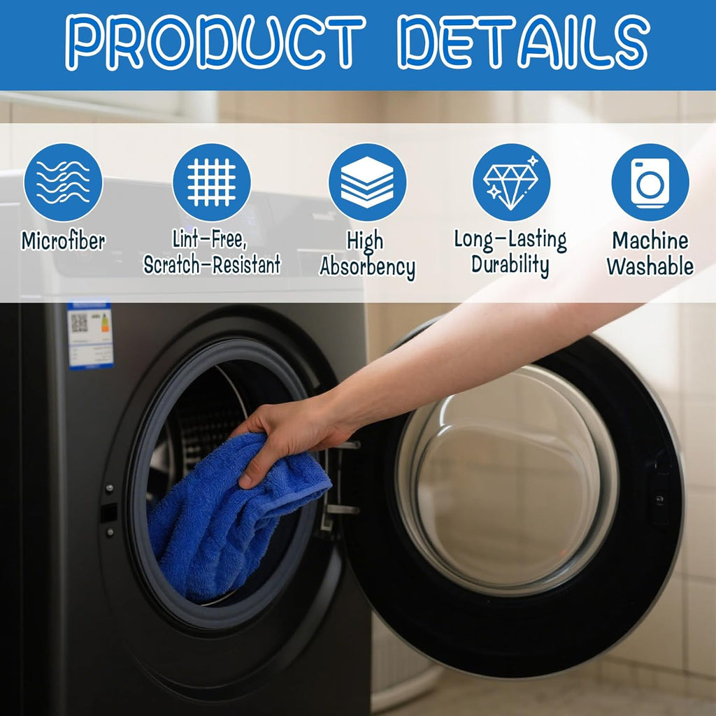 4 Pack Extra Large Microfiber Cleaning Cloths 20"x30", Lint-Free Reusable Towels for Home, Glass, Windows, Office, Kitchen, Bathroom – Mixed Blue