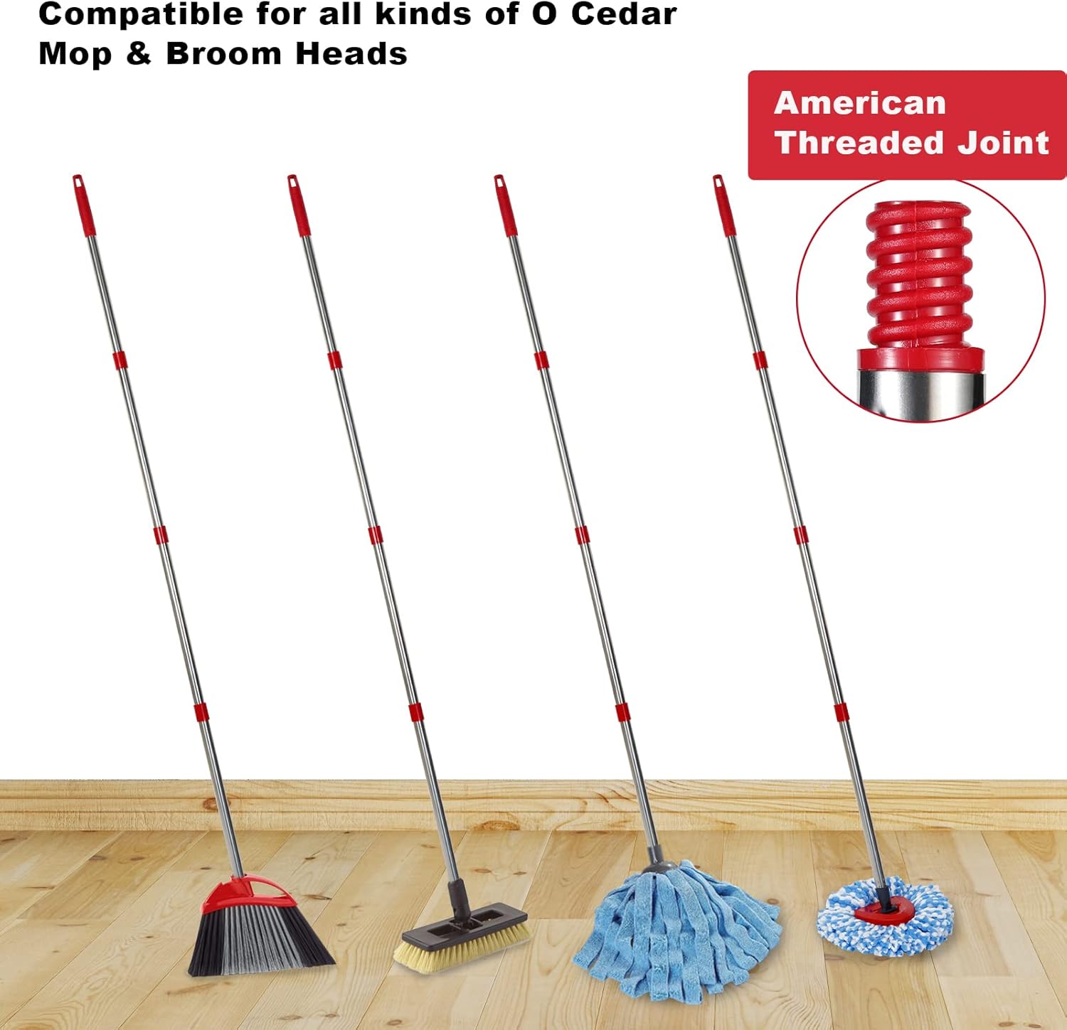 Spin Mop Replacement Handle - 4 Section Mop or Broom Handle/Stick Compatible with O Cedar Spin Mop Refills and Brooms, 30" to 59", American Threaded Joint End (Mop Head Not Included)