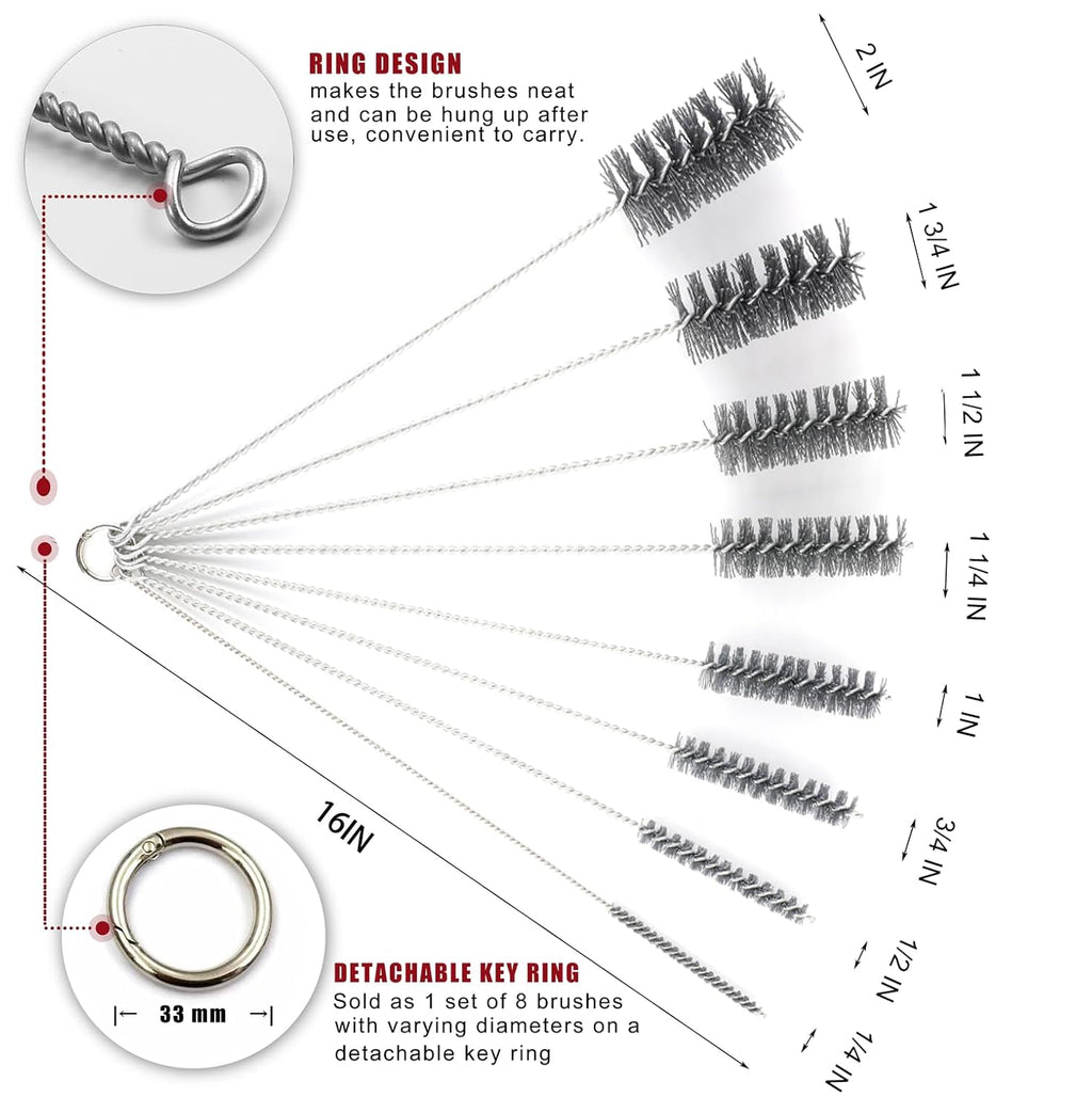 16 Inch Extra Long Pipe Cleaning Brush Set Abrasive Filament, 8 Piece Variety Pack for Removal of Rust, Corrosion, Paint, Etc.