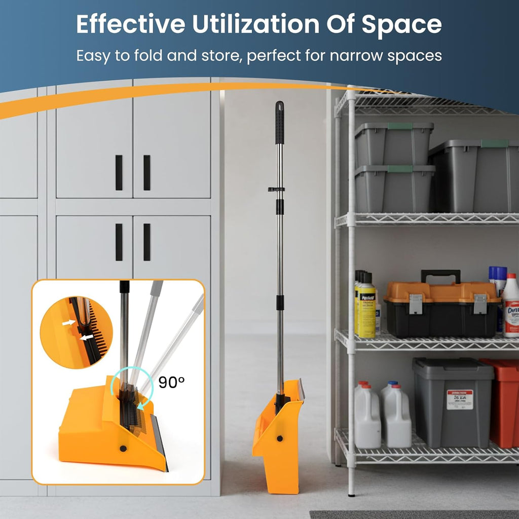 Large Commercial Dustpan with Comb，Long Handle Upright Heavy Duty Dust Pan Outdoor Indoor for Courtyards, Garages, Lobbies, Shopping Malls, Market Floors, Sidewalks, Classroom Floor Cleaning