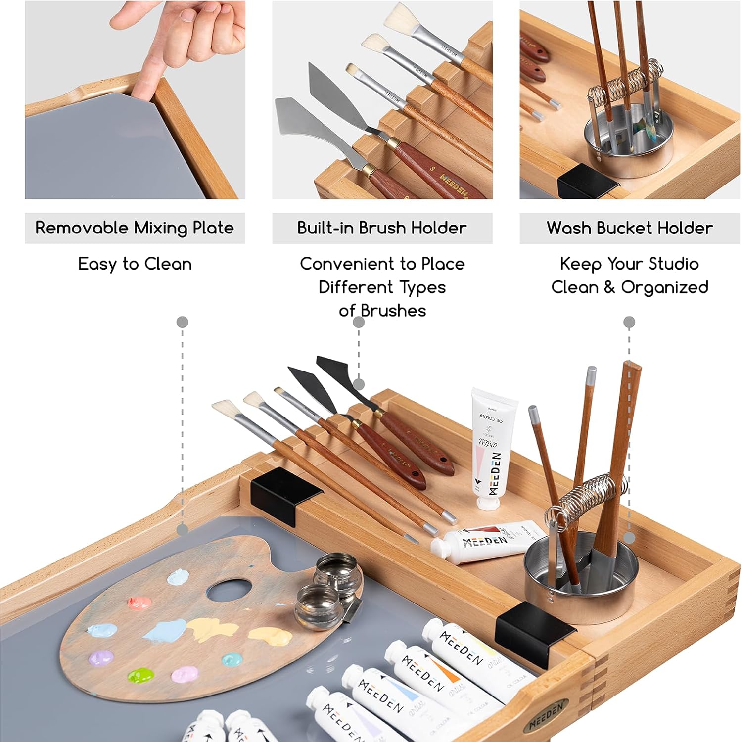 MEEDEN Art Supplies Storage Cart: 5-Tier Solid Beech Wood Utility Rolling Cart with 3 Drawers - Craft Orgnizer on 4 Wheels