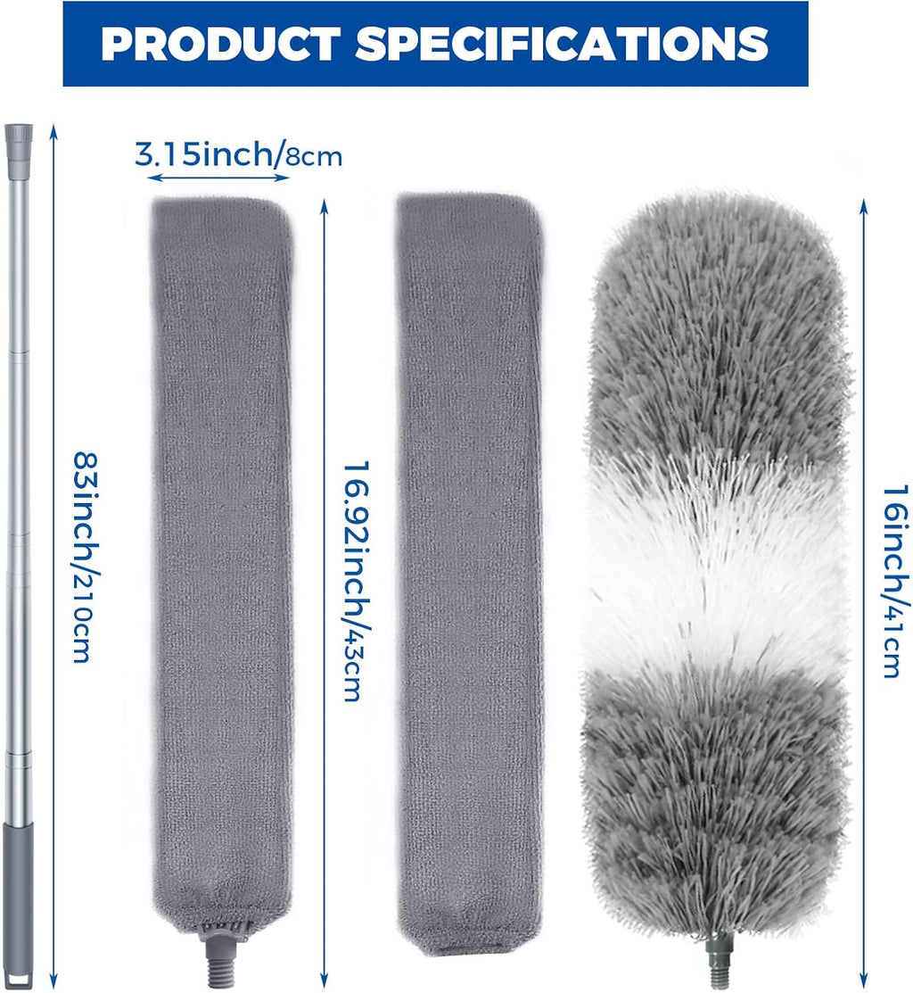 4 Pcs Dusters for Cleaning, 2 in 1 Microfiber Dusters and Retractable Gap Dust Cleaner with 1 Microfiber Dusting Cloths Long Handle 30-100 Inches Extension Pole for Ceiling Fan Cleaning Supplies