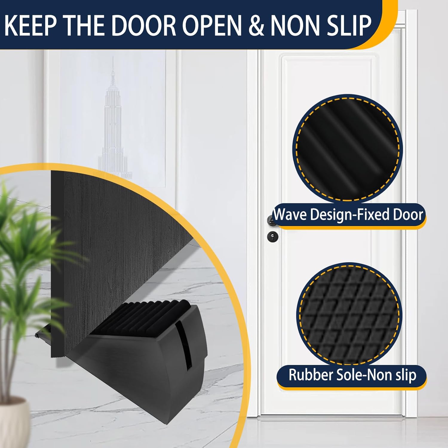 Heavy Duty Door Stopper Adjustable Spring Large Stoppers Wedge, Tall up to 3 Inches Doorstop Stainless steels Made Suits Any Heavy Doors