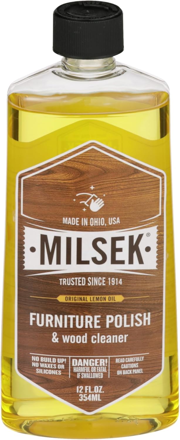 Milsek Furniture Polish and Wood Cleaner with Lemon Oil - Multipurpose Solution for Home Improvement from Hardwood Floors to Kitchen Cabinets - 12 Fl Oz (Pack of 4)