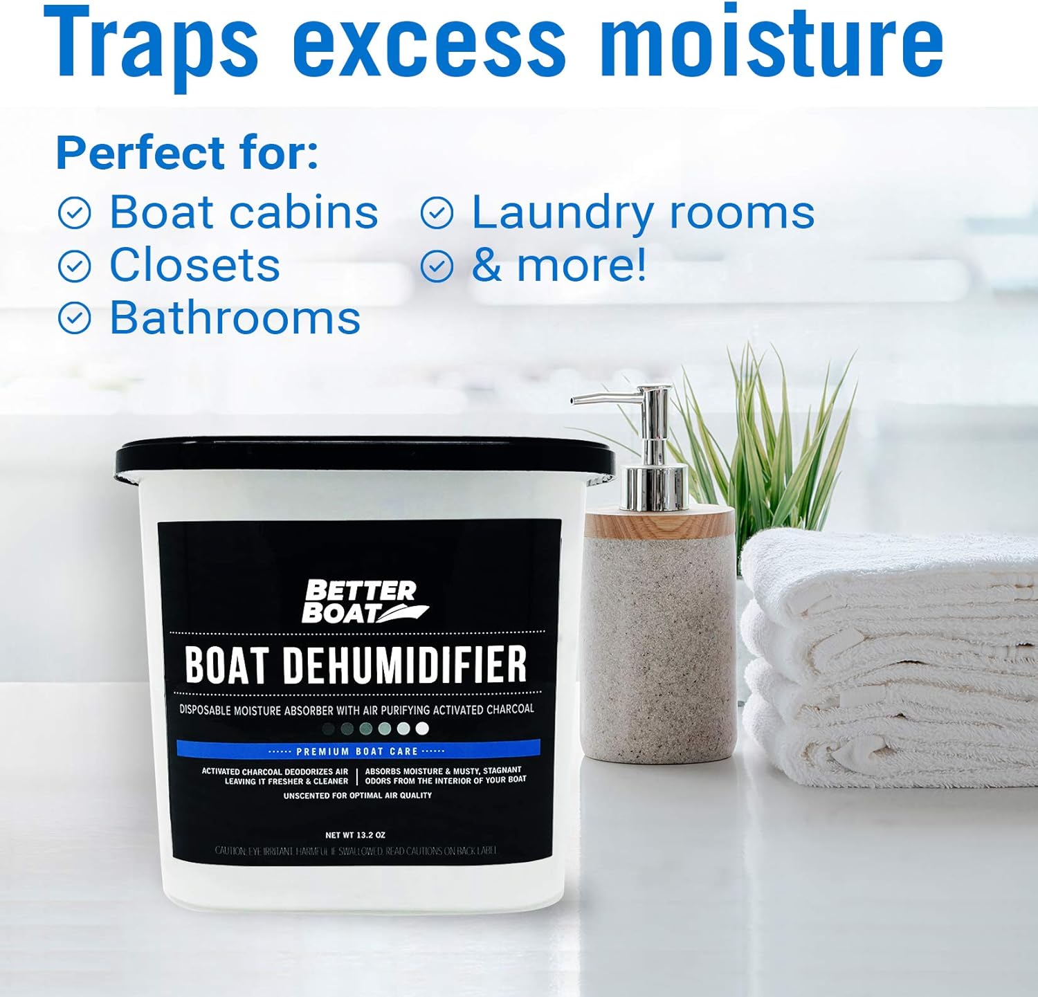 Moisture Absorber and Boat Dehumidifier, Charcoal Odor Remover for Damp Smell and Humidity, Unscented and Fragrance-Free, 2 Pack, Ideal for Basement, Closet, Home, RV, or Boating, No Refill Needed