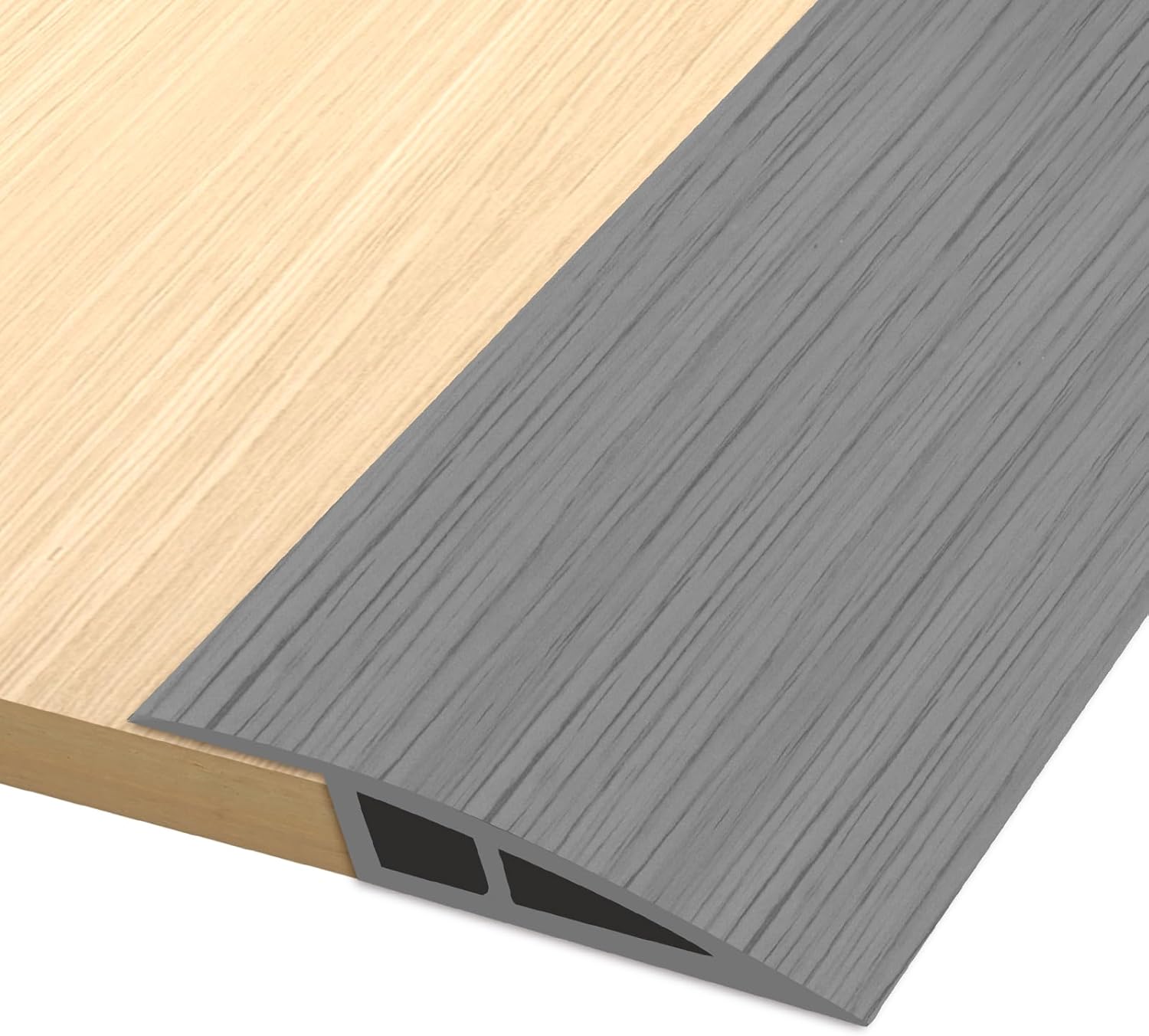 Vinyl Door Threshold Flooring Transition Strip Self Adhesive Carpet Edging Strip for Laminate Doorway Edge Threshold from 1/5" to 2/5" (Light Gray Wood Grain, 6.6 Ft)