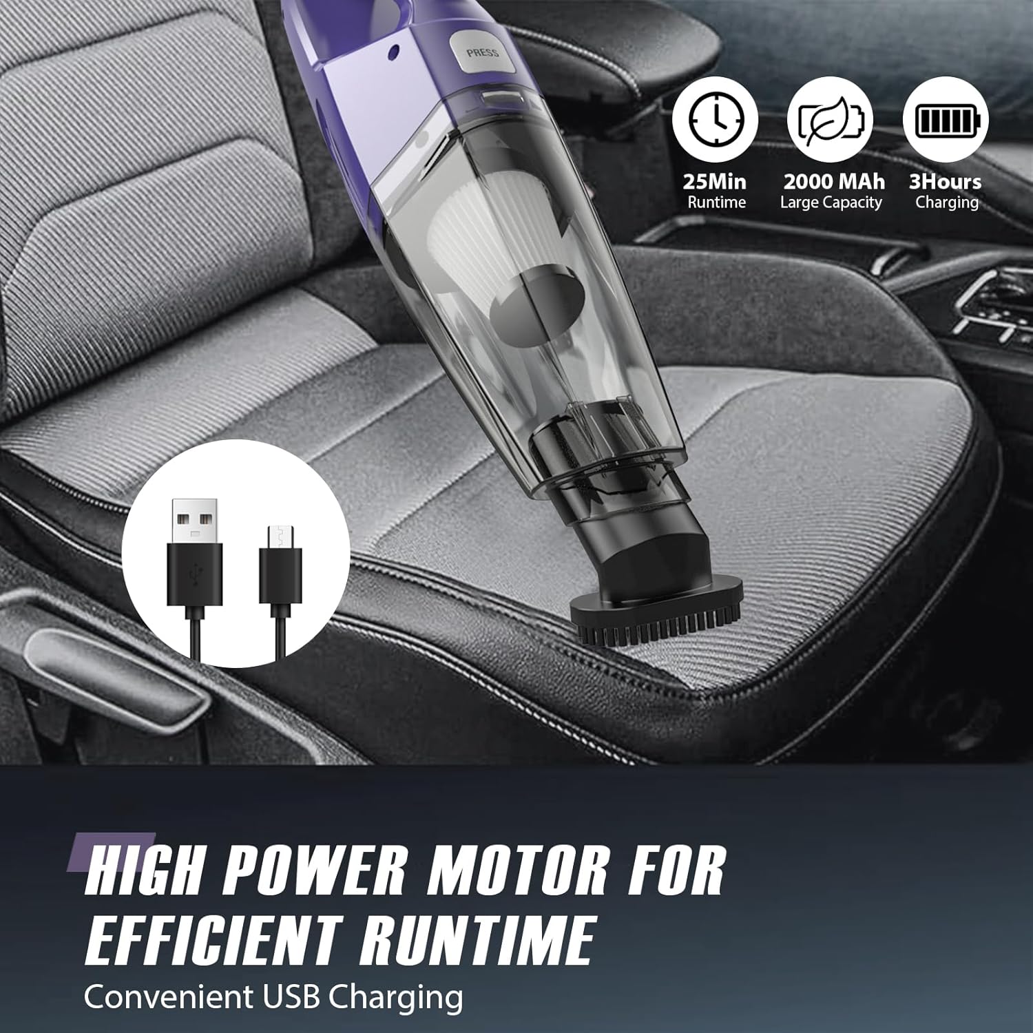 Handheld Vacuum Cordless – Car Vac Portable with 8KPA & Multi Accessories & Low Noise, Lightweight Hand Held Vacuum Cordless Rechargeable for Car/Home/Dust/Pet Hair, Mine Portable Vacuum