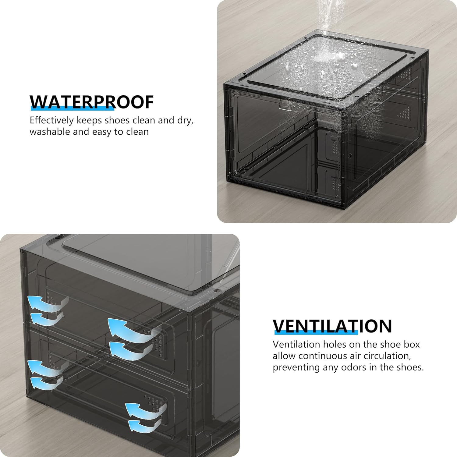 12 Pack Hard Sturdy Thickened Rigid XX Large Shoe Storage Organizer for Closet, Clear Stackable Sneaker Shoe Boxes Rack Containers Display Case Bins with Lids, Grey