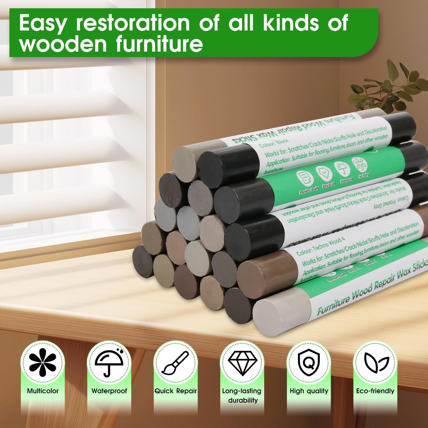 Furniture Markers Touch Up, 20 Colors Wood Filler Sticks, Wood Wax Crayons for Repairing Scratches, Scuffs, Cracks, Holes on Furniture, Floors, Cabinets, Tables, and Doors - Gray Series