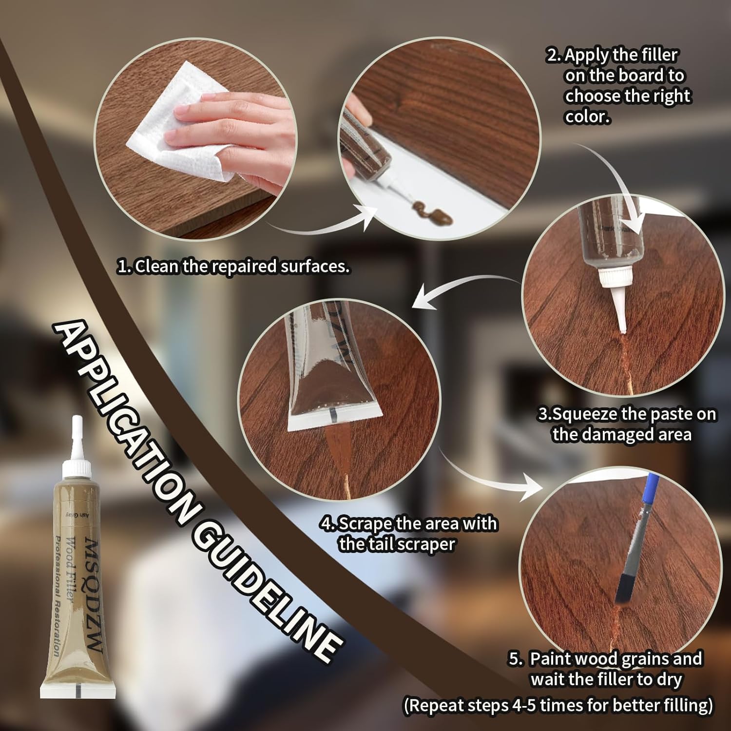 Wood Repair Kit, 13Pcs Wood Fillers, Furniture Repair Kit Scratch Cover for Wood Cracks, Stains, Discoloration for Furniture, Table, Door, Cabinet, Floor Wood Touch Up Wood Stain Paint, Gray