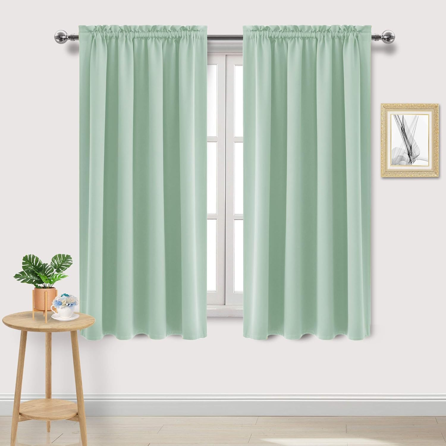 DWCN Blackout Curtains Room Darkening Thermal Insulated Bedroom Curtains Window Curtain Panels, 52 x 63 inches Long, Set of 2 Light Green Rod Pocket Drapes
