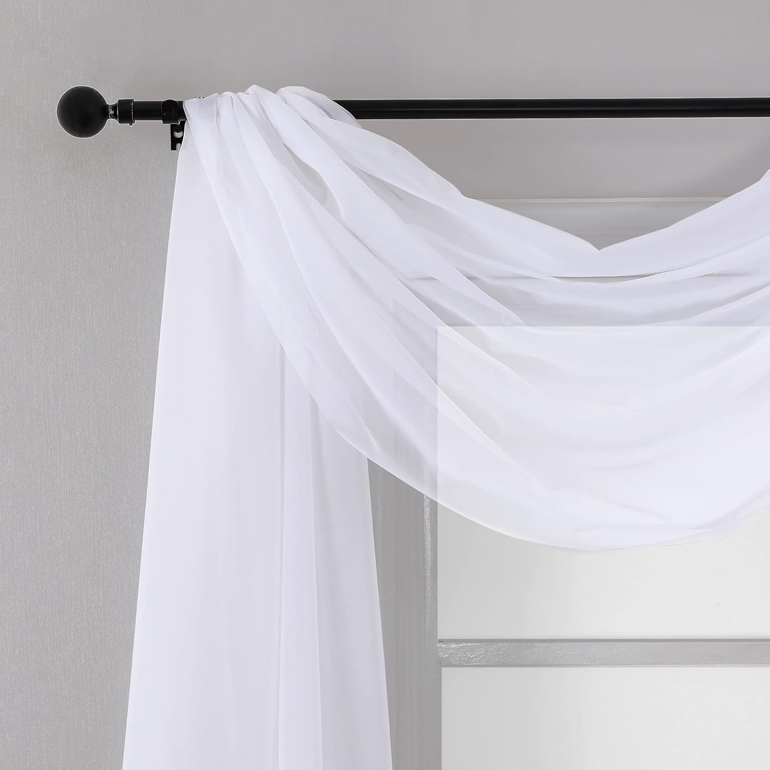 Chyhomenyc Extra Long White Sheer Curtains 144 inch 2 Panels, Translucent Backdrop Window Scarf Drapes for Canopy Bed/Wedding/Living Room/Anniversary, 12FT Length, Each 59Wx144L in, 2PCS