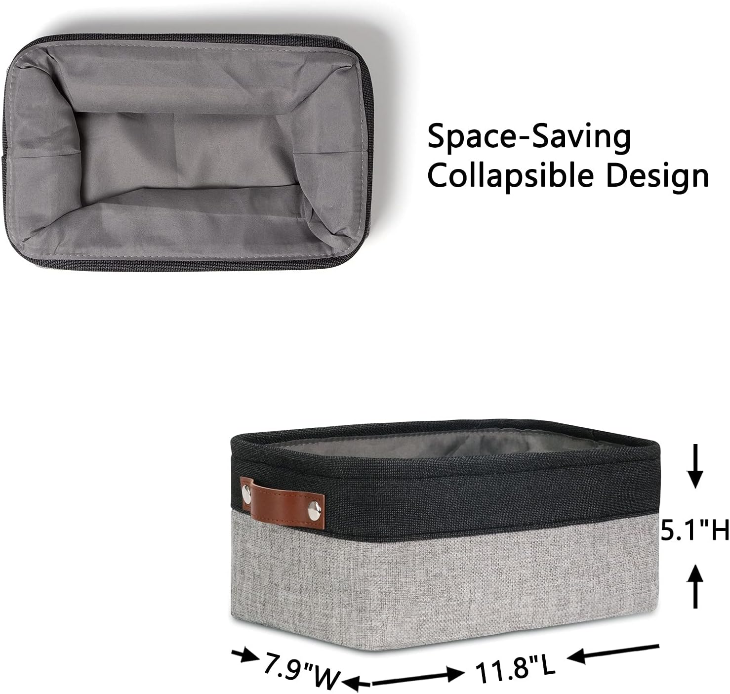 DULLEMELO Small Storage Baskets for Shelves, Small Fabric Collapsible Rectangular Storage Bins for Shelves, Closets, Nursery, Home, Office, Empty Gift Baskets (6-Pack, Black&Gray)