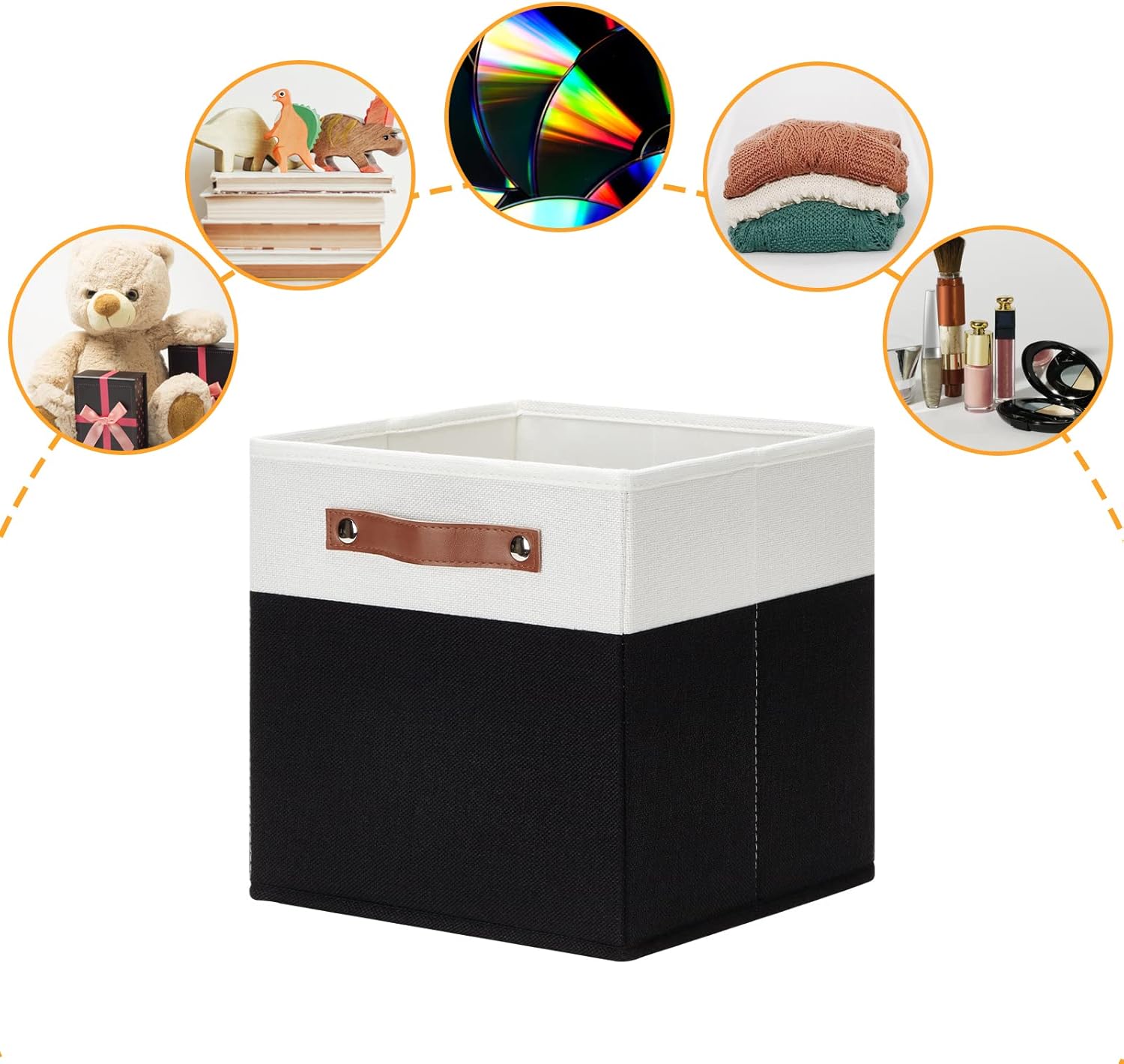 DULLEMELO Storage Cubes 11 inch,Cube Storage Bins with Handles for Organizing,Fabric Storage Baskets for Shelves Nursery Closet Home Organization (White&Black-4 Pack)