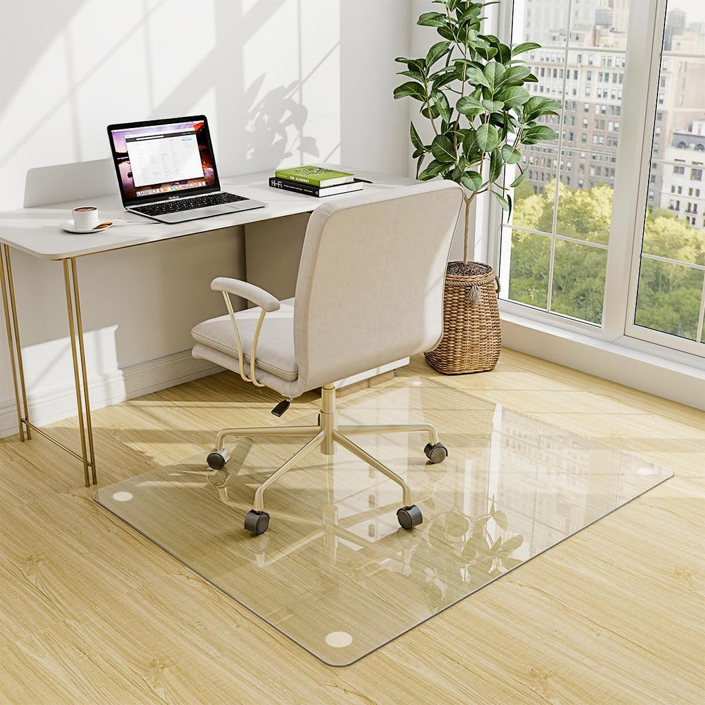 46" x 55" Chair Mat for Carpet - Office Chair Mat - Tempered Glass Floor Mat for Home/Office/Carpet Clear Computer Floor Mat - with 4 Anti-Slip Pads