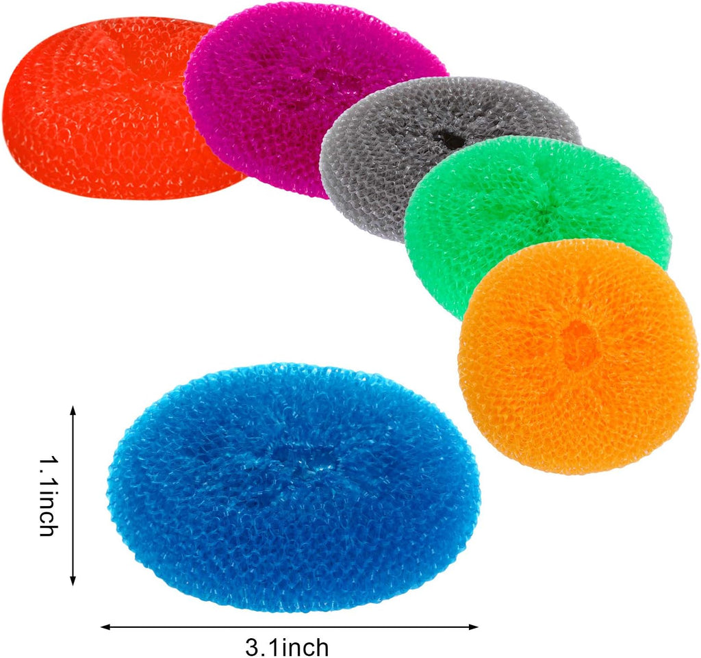 Blulu Plastic Dish Scrubbers for Dishes Pot Round Nylon Pad, Mesh Scouring Non Scratch Pads(Rainbow Colors,15 Pieces)