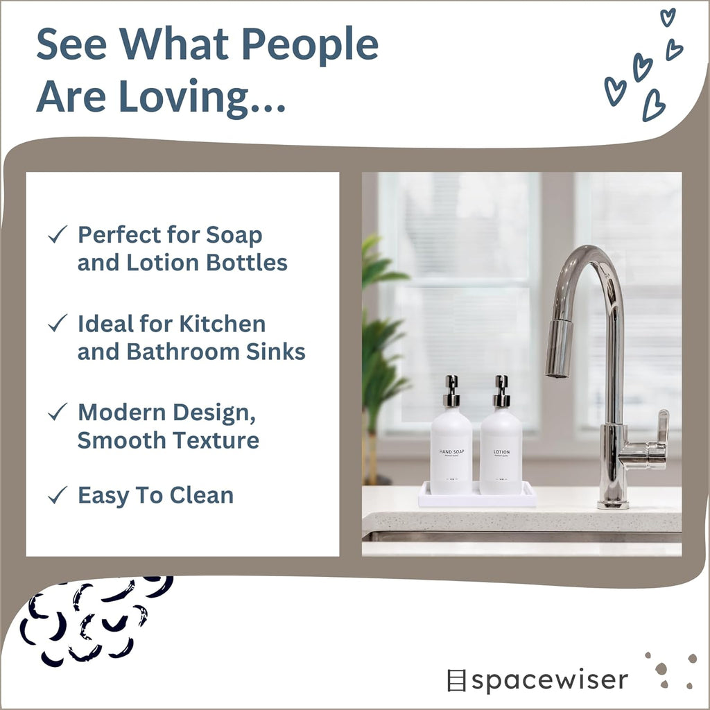 Countertop and Vanity Tray - 2 PC Small 7.7" Silicone Bathroom Trays, Kitchen Soap Tray, Dish Sponge Soap Holder Kitchen Sink Organizer Caddy, Bathroom Counter Trays for Lotion Dispenser