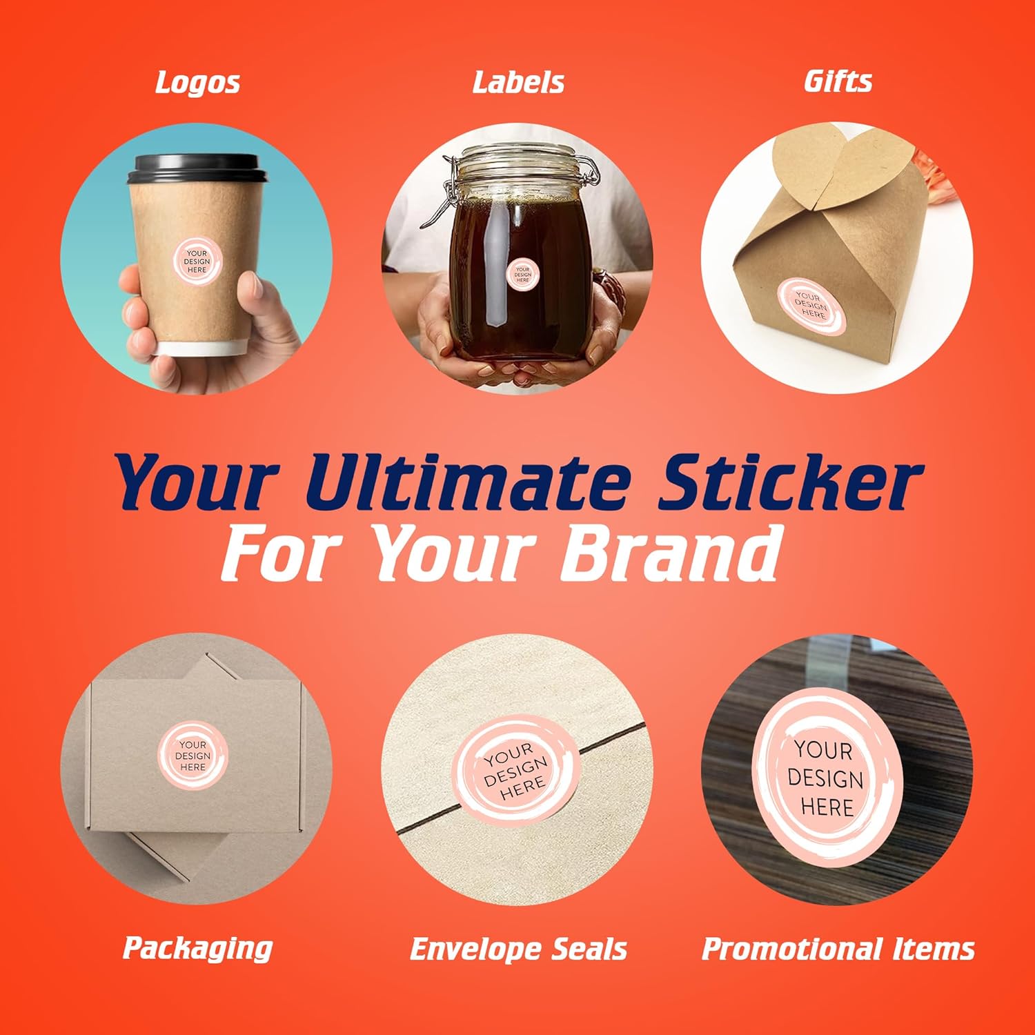100 Custom Vinyl Stickers - Upload Your own Image, Text, Design, Logo - Personalized Logo Labels for Handmade, Packaging, Bottle, Jars, Candle, Brand Stickers (Peach, 1x1)