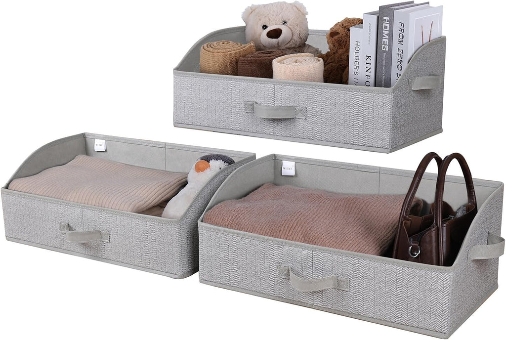 WUIKE Closet Organizers and Storage, Trapezoid Storage Bins, Fabric Closet Bins with Handles, Foldable Storage Baskets for Clothes, Purse, Blanket, Herringbone Gray, Extra Large, 3-Pack