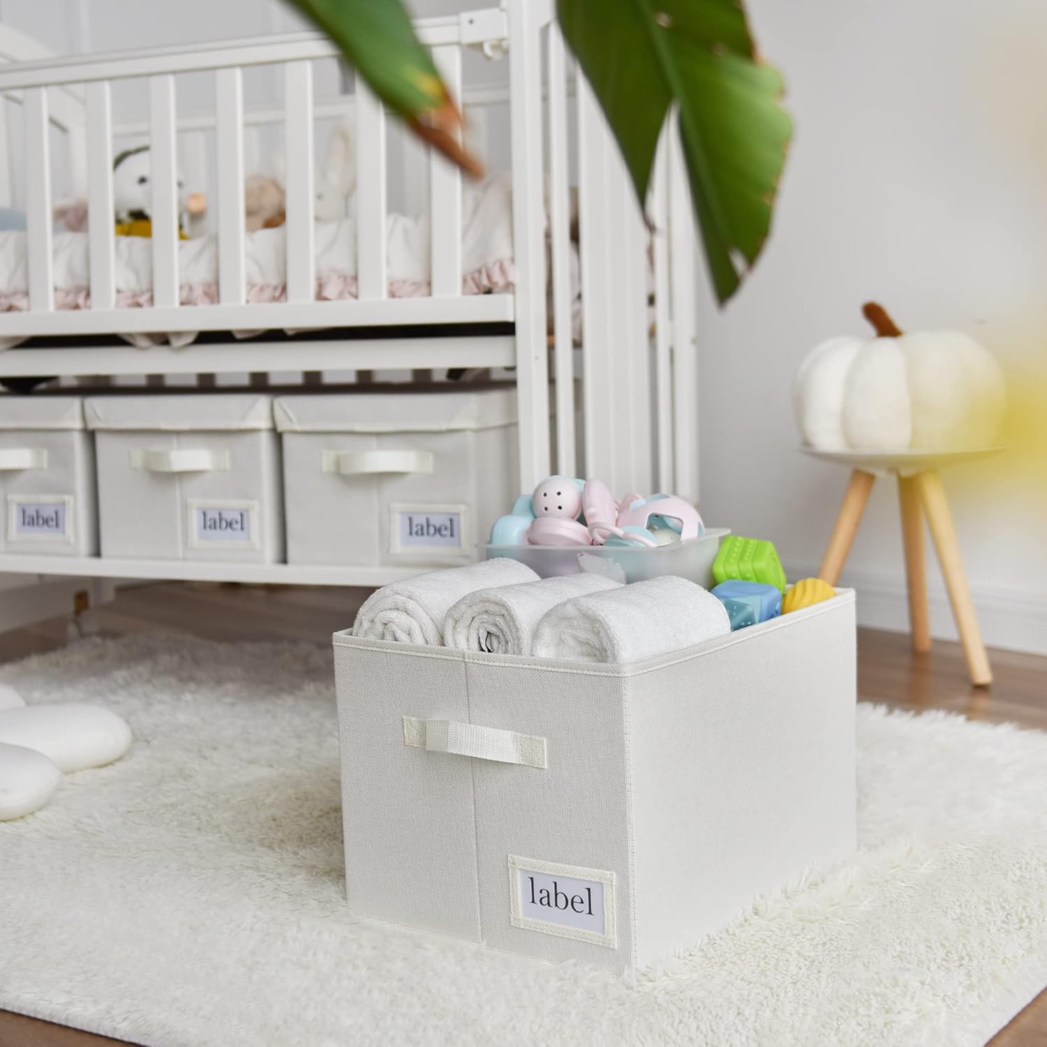 GRANNY SAYS Cloth Storage Bin with Label Holder, Closet Organizers and Storage Shelves, Sweater Storage Boxes for Closet Room, Storage Baskets for Organizing, Pearl White, Extra Large, 3-Pack