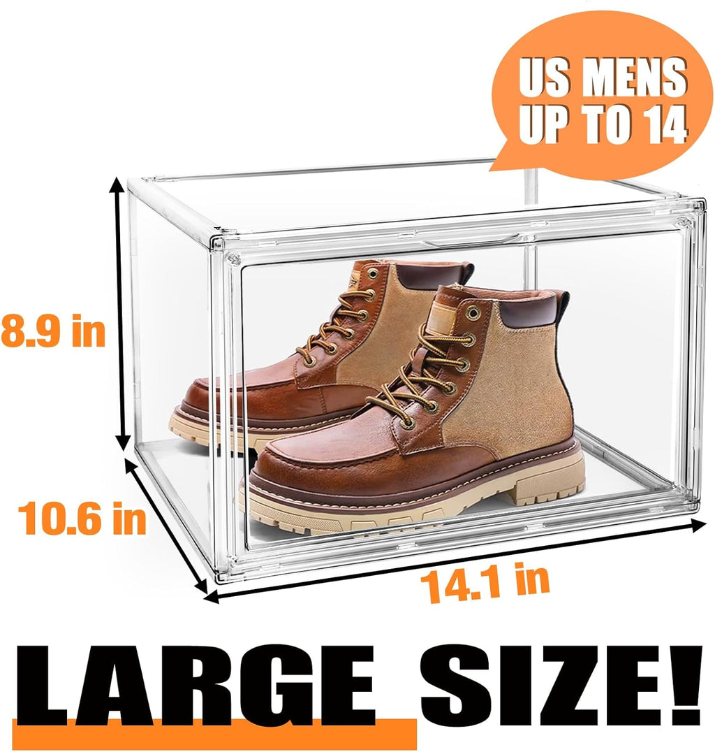 10 Pack Acrylic Shoe Storage Box Clear Plastic Stackable Acrylic Display Case with Magnetic Door Sneaker Storage for Sneakerheads Large Hat Shoe Boxes, Fit up to US Size 13