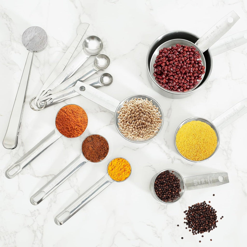 13PCS Measuring Cups and Spoons Set Stainless Steel Measuring Spoons and Cups Stackable Measuring Spoons Set for Dry or Liquid Ingredients