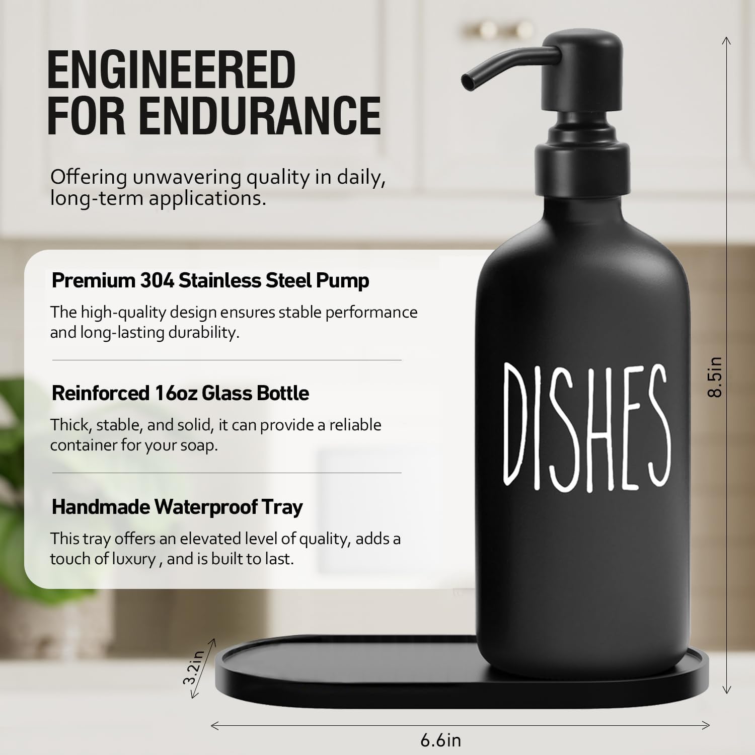MOMEEMO Kitchen Soap Dispenser Set, Contains Dish and Hand Soap Dispenser, Suitable for Farmhouse Kitchen Decor. (Black & White)
