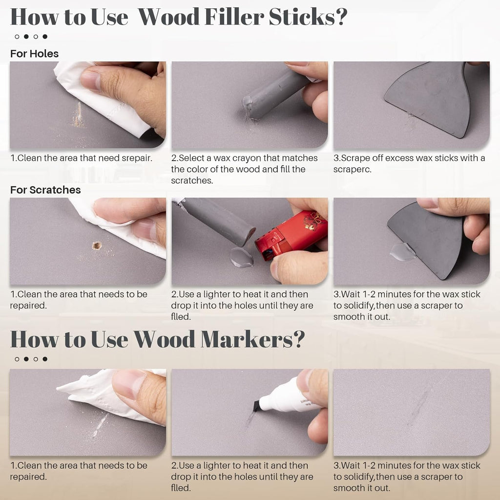 Wood Furniture Repair Kit - Set of 21 Furniture Markers Wood Filler Sticks Wood Scratch Repair Kit Remove Any Scratches, Scuffs, Cracks and Nail Holes on Furniture, Floors, Doors, Cabinets, Tables