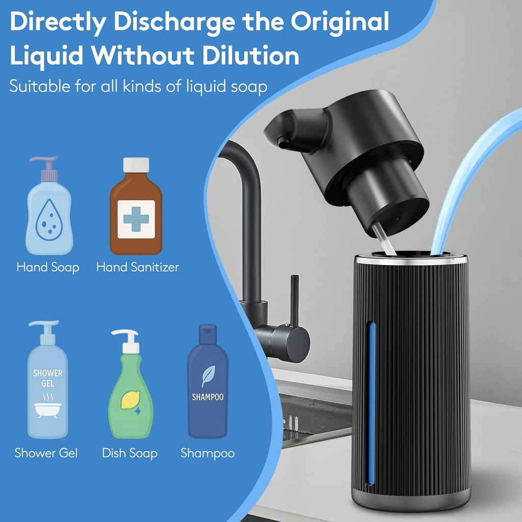 Automatic Soap Dispenser Touchless, 14.2oz/420ml Dish Hand Soap Dispenser for Kitchen Bathroom, Adjustable Volume for Thick & Thin Liquid, USB C Rechargeable, Clog-Free, Black