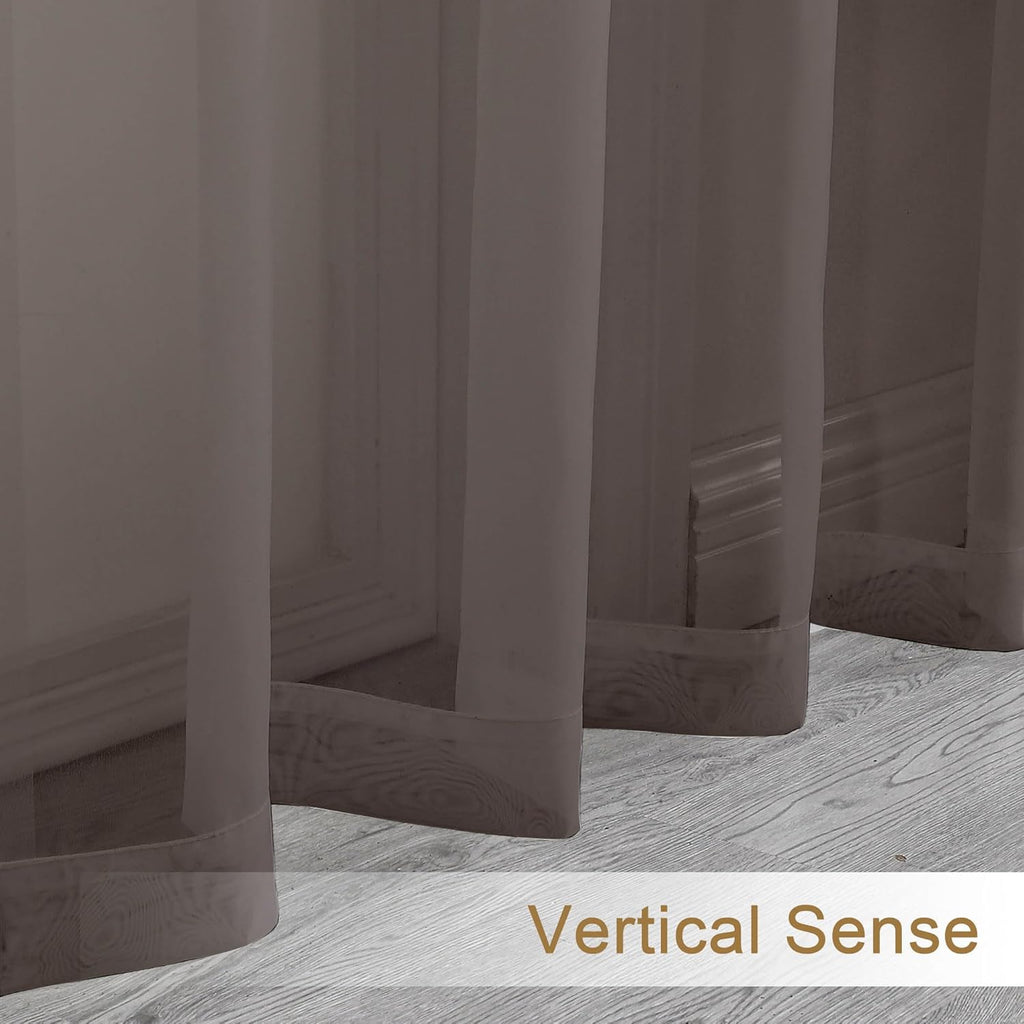 Chyhomenyc Sheer Chocolate Brown Curtains 90 inches Long 2 Panels, Light Filtering Soft Airy Solid Elegant Voile Window Treatment Drapes for Bedroom Living Room Wedding Party Decor, 42 Wx90 L Inches