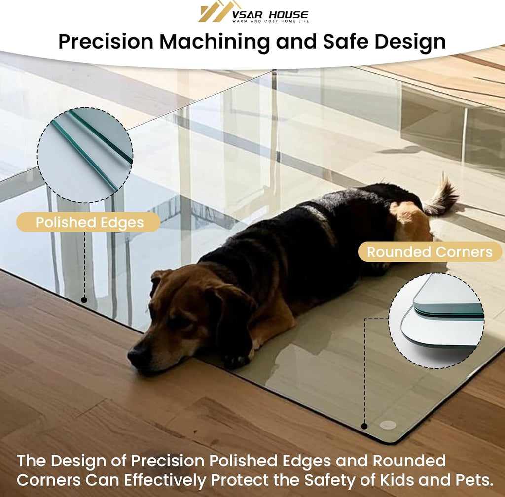 55"x46" Tempered Glass Chair Mat, Heavy Duty Glass Office Floor Mat for Carpet or Hardwood Floors, with Non-Slip Pads, Round Corner and Polished Edge, Effortless Rolling, Thick 1/5"