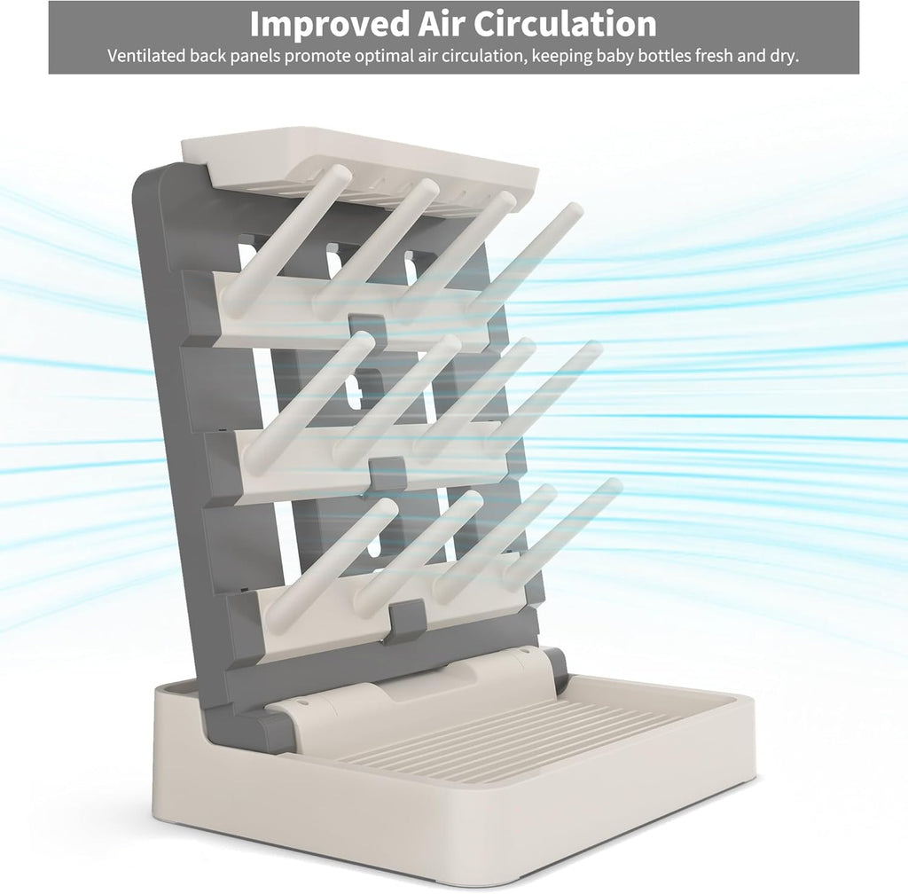 Baby Bottle Drying Rack, Vertical Standing Bottle Dryer Rack Holder-Space Saving Baby Bottle Drying Rack for Countertop-Holds Up to 12 Baby Bottles & Cup(Gray & Khaki)