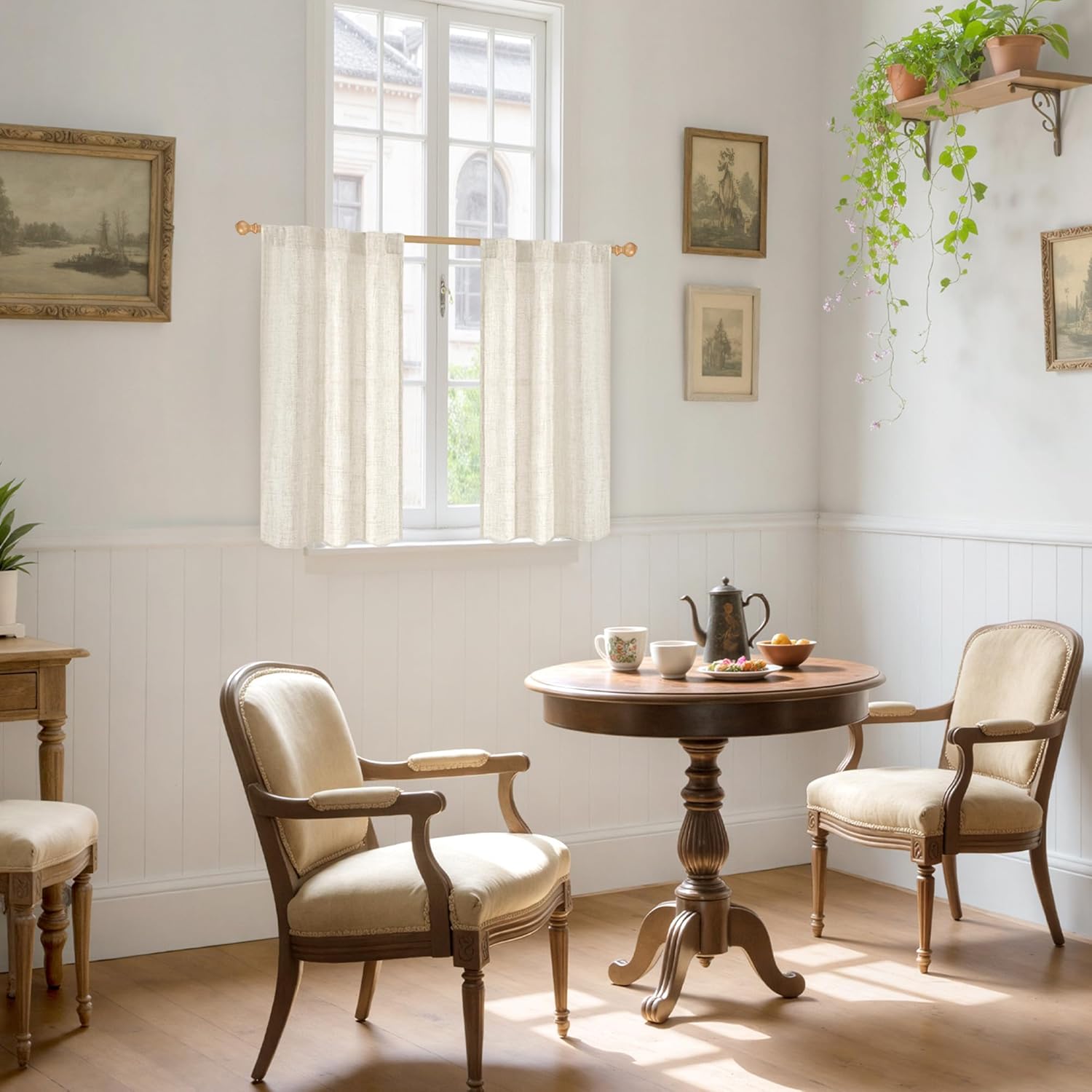 YoungsTex Linen Curtains 40 Inch Length for Kitchen, Semi Sheer Short Window Drapes with Rod Pocket Back Tab Light Filtering for Living Room Bathroom Cafe, 2 Panels, 30 X 40 Inch