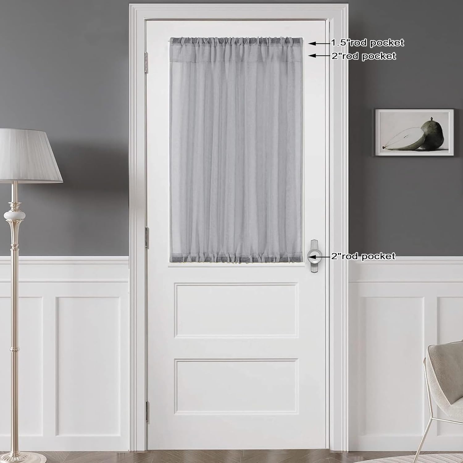 Chyhomenyc Sheer Window Curtains Tier 2 Pieces Set, 36 inch Length, Short Dining Curtains Window Treatment for Small Windows/Bathroom/Cafe/Living Room, Rod Pocket, Charcoal Grey