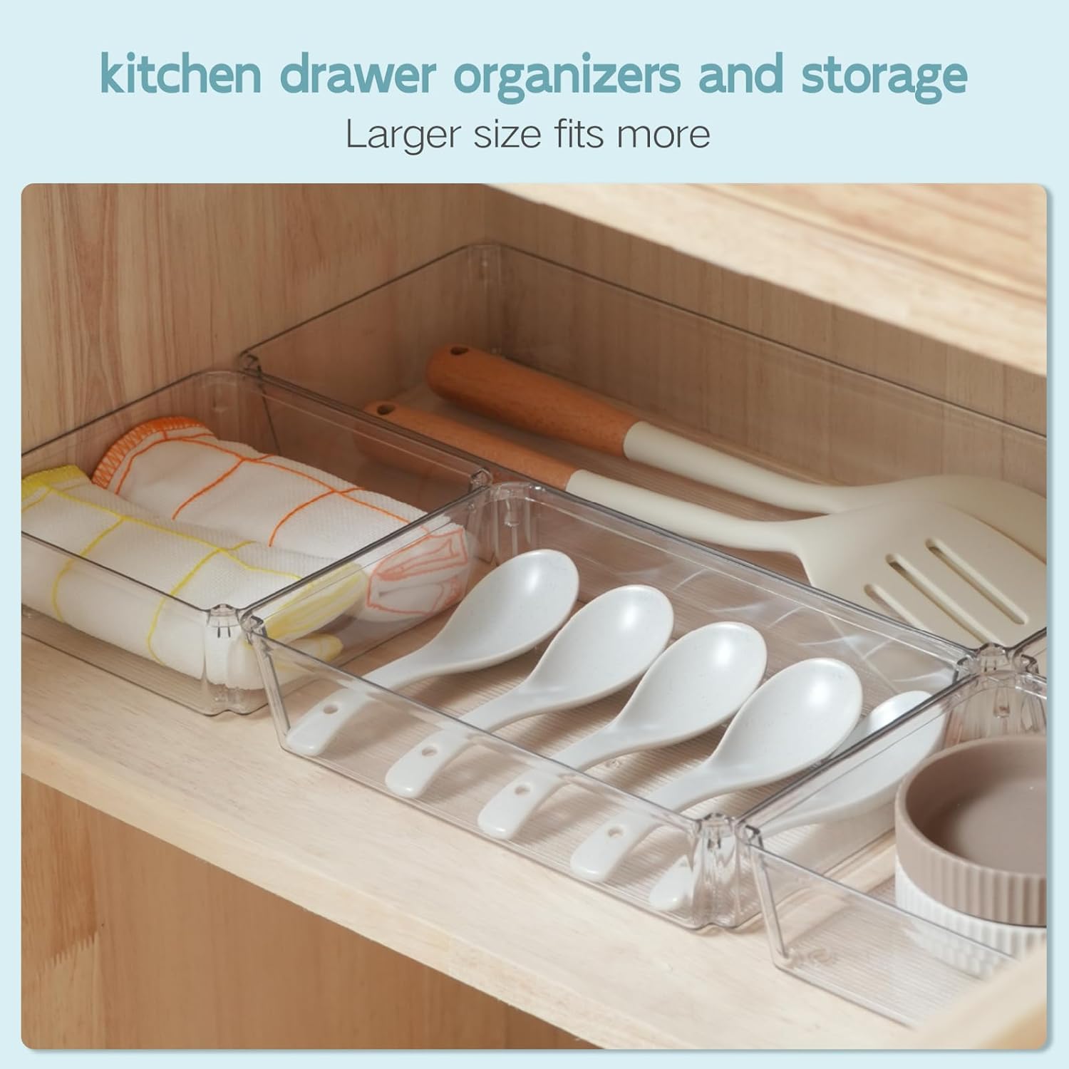 12 Pack Large Clear Plastic Drawer Organizer Trays, Desk Drawer Organizers and Storage Dividers, Non-Slip Storage Bins for Jewelry, Snacks, Office, Bathroom, Bedroom and Kitchen