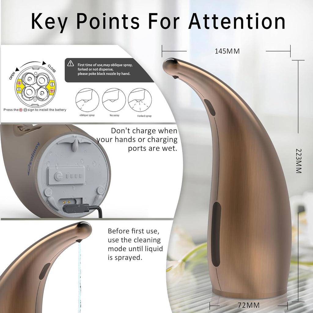 Adjustable Automatic Soap Dispenser Touchless, 4 Adjustable Levels Touchless Sensor Liquid Soap Pump Dispenser，300ml Rechargeable Magnetic Charging Hand Soap Dispenser for Kitchen，Bathroom