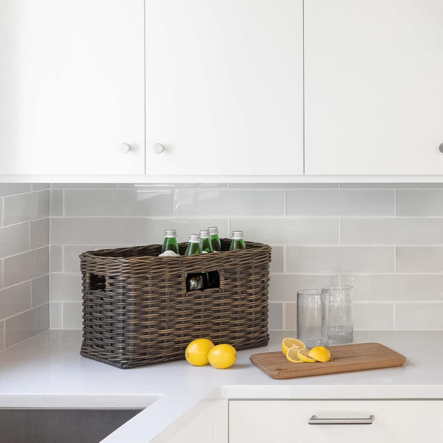 The Basket Lady Tall Rectangular Wicker Storage Basket, Large, 22.5 in L x 16 in W x 12.5 in H, Sandstone