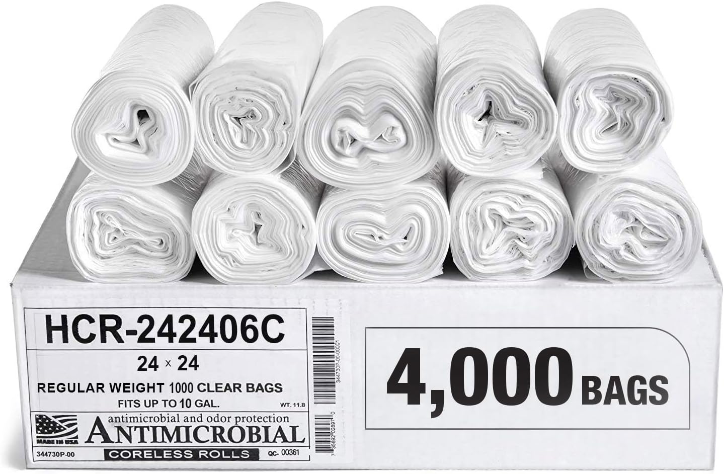 Aluf Plastics High Density Trash Bags, 10 Gallon, 4000 Count, 6 Micron (eq), 24" x 24", Clear, for Bathroom, Office, Industrial, Commercial, Janitorial, Municipal, Recycling
