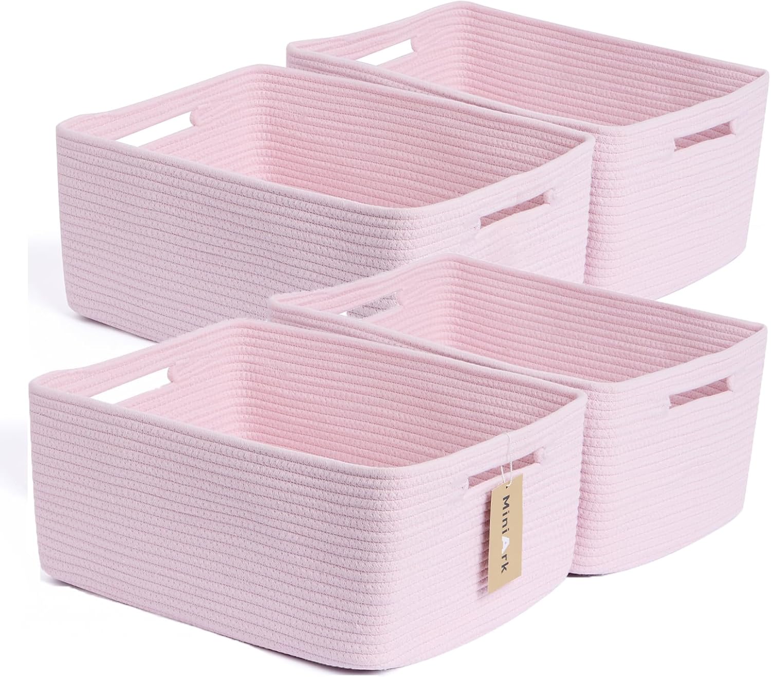 Large Storage Baskets for Organizing, Closet Shelf Baskets for Clothes Blanket Towels, Baby Nursery, Toy Bins Box, Woven Rope Baskets, 17 x 13 x 7.5”, 4 Packs Light Pink